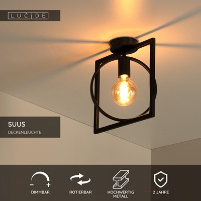 Lucide SUUS - Deckenleuchte - 1xE27 - Schwarz